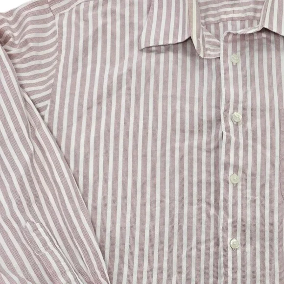 John W Nordstrom Mens 17-34 Pink White Stripe Button Down Shirt Cotton Italy EUC - Picture 2 of 8
